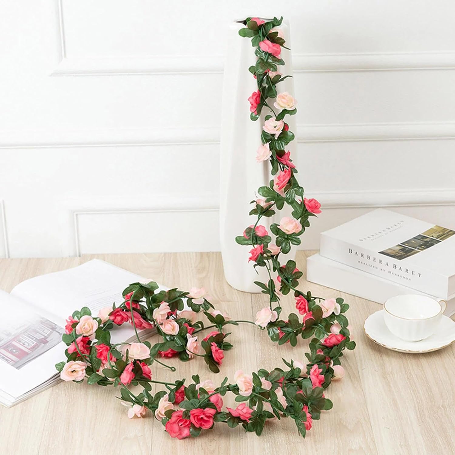 BLEUM CADE 16Pcs 131.2Ft Flower Garland Artificial Rose Vines for Bedroom, Cute Fake Hanging Flower Vines Floral Garland Decorations for Wedding Party Wall Room Decor Aesthetic