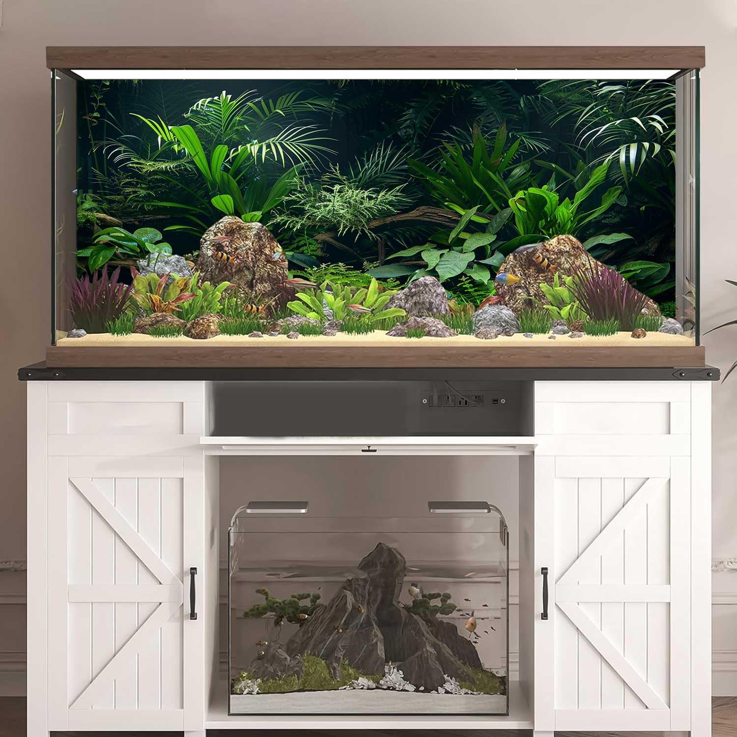 Aquarium Background, Aquatic Plant River Bed & Lake Tropical Undersea Tree Branch Fish Tank Background, 6 EVA Double-Sided Tapes 48x24 inches/120x60