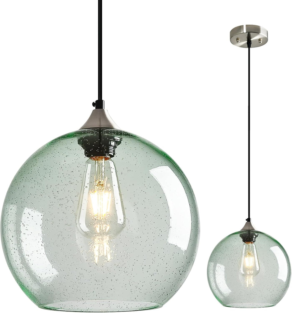 Light Green Glass Pendant Lights Kitchen Island Globe Pendant Light Fixtures Modern Pendant Lighting for Bedroom Living Dining Room Light Fixture (9.84 in, 1 Pack)