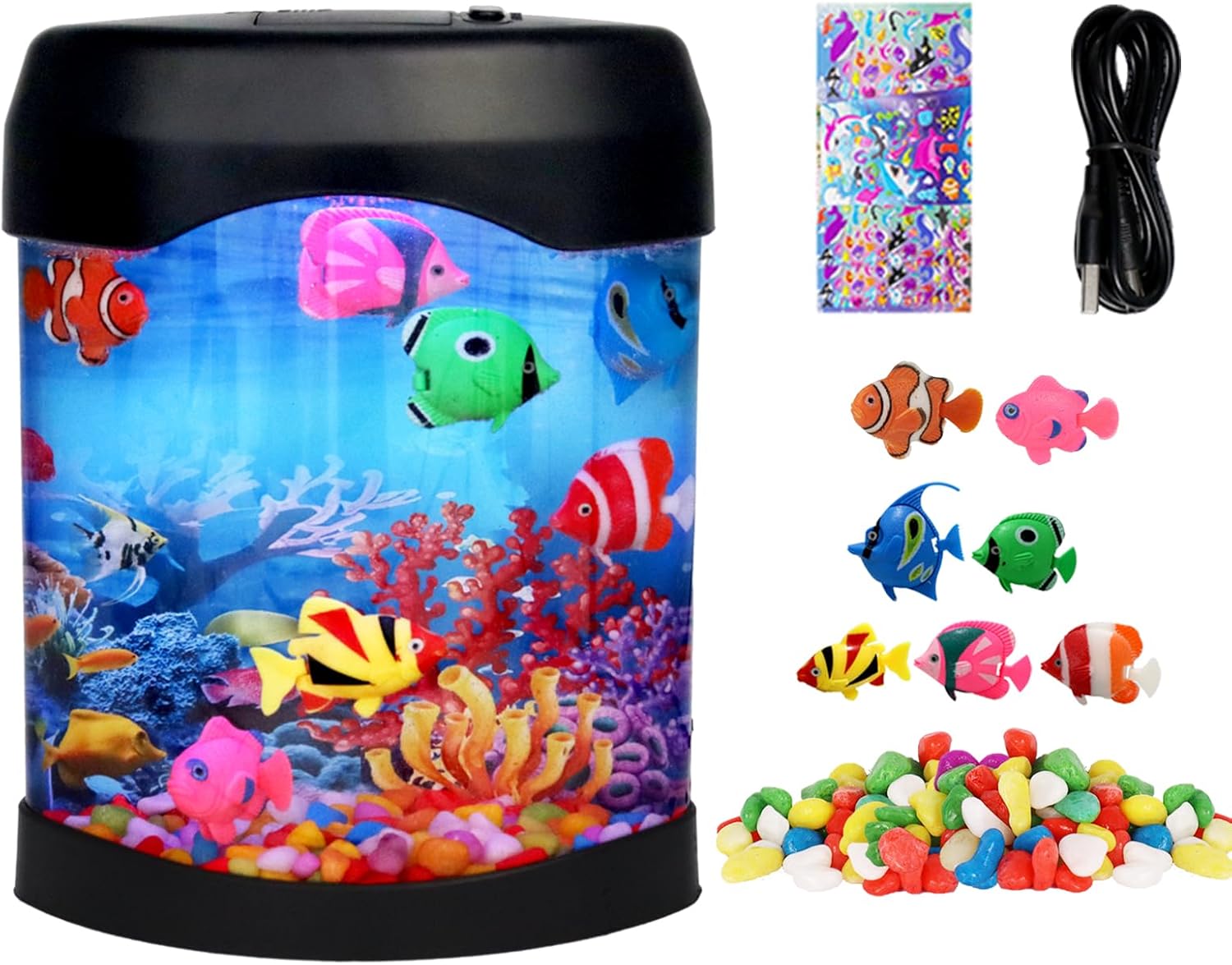 Fake Fish Lamp, Artificial Aquarium Light, Motion Lamp Night Light with 7 Moving Fish, 6 Color Setting Ocean Night Lamp, USB Powered, DIY Ocean Stickers, Ideal Gifts for Kids Men Women Friends Family