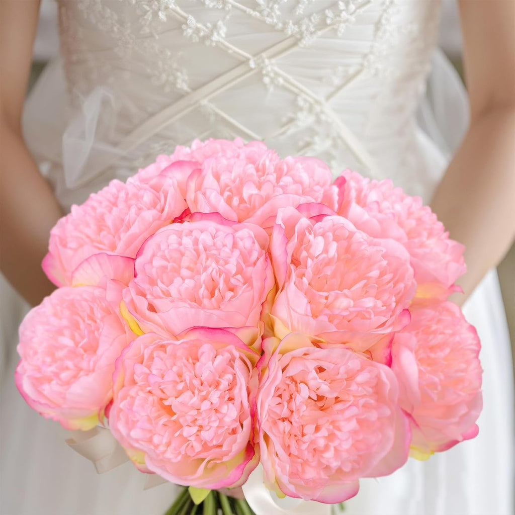 U'Artlines 2 Bouquet 10 Heads Artificial Peony Silk Flower Leaf Home Office Wedding Party Festival Bar Decor (Pink)