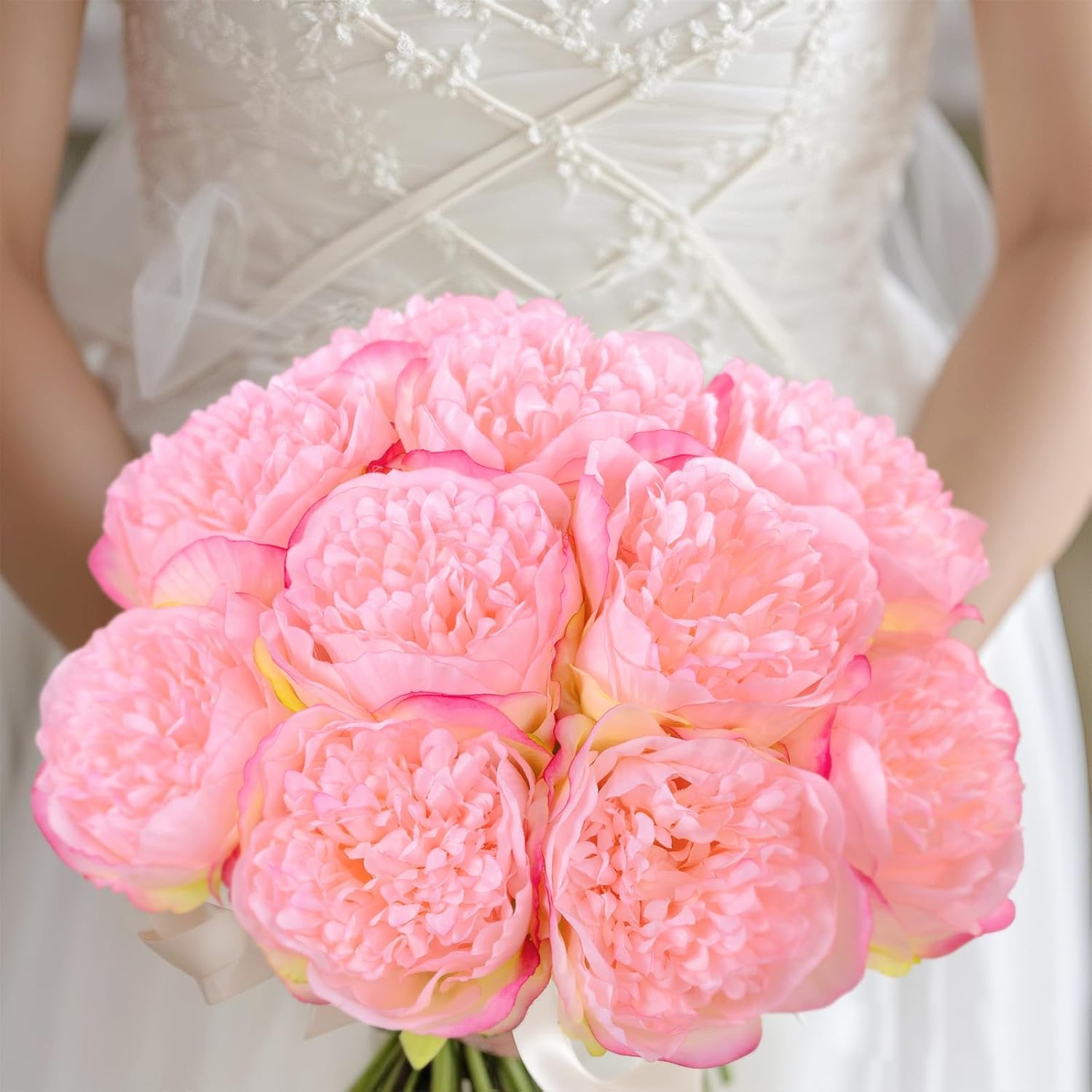 U'Artlines 2 Bouquet 10 Heads Artificial Peony Silk Flower Leaf Home Office Wedding Party Festival Bar Decor (Pink)
