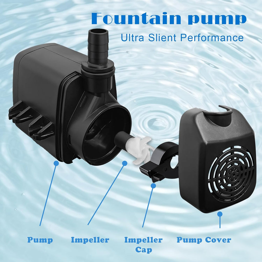 Submersible Water Pump, 400GPH 19W 1000L/H Flow with 6.5ft High Lift for Aquariums, Fish Tanks, Ponds, Hydroponics, and Statuary - Black