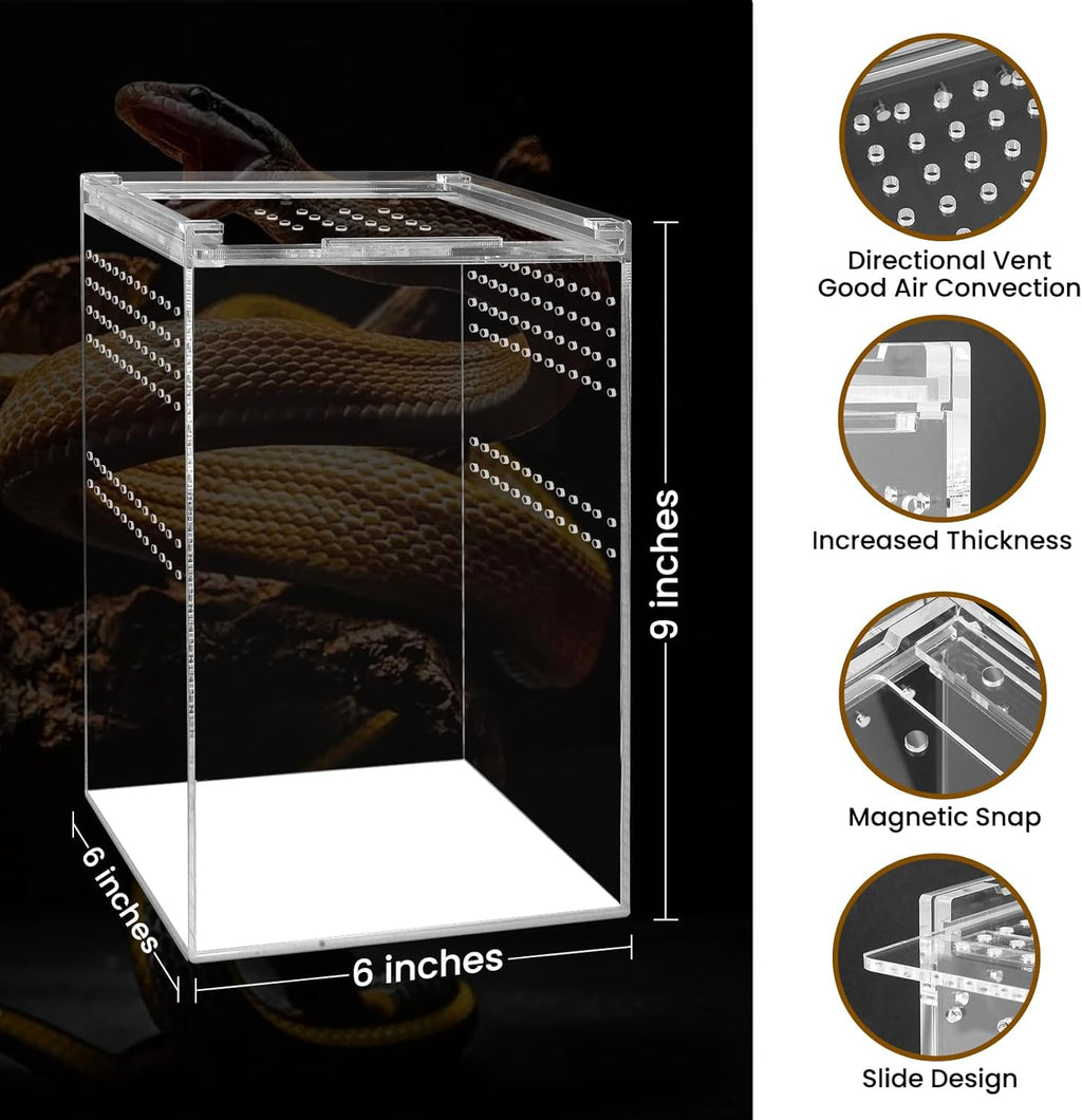 Jumping Spider Enclosure with Magnetic Button,6 * 6 * 8" Thickened Tarantula Reptile Enclosure，One-Piece Acrylic Reptile Terrariums for Spider,Praying Mantis,Tarantula,Snail,Isopod Enclosure