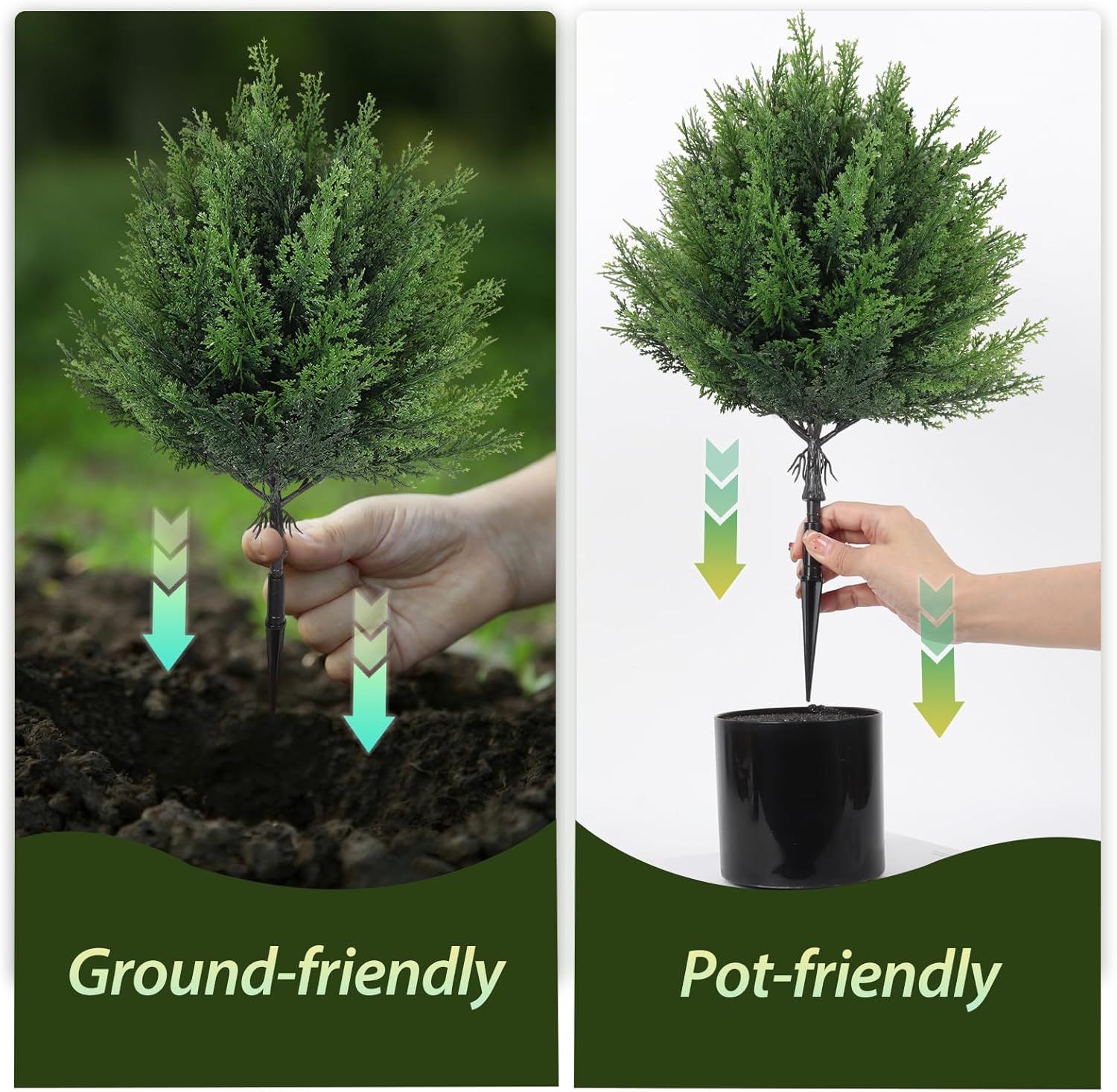 RECUTMS Artificial Cypress Topiary Ball Trees Artificial Shrub Bushes with Ground Spike, UV Resistant Fake Shrubs Faux Cedar Bushes Small Christmas Tree Faux Outdoor Plants for Planters,2Pcs (Green)
