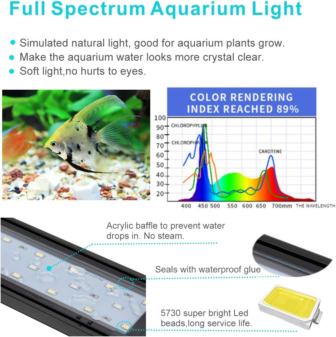 hygger 9W Full Spectrum Aquarium Light with Aluminum Alloy Shell Extendable Brackets, White Blue Red LEDs, External Controller, for Freshwater Fish Tank (12-18 inch)
