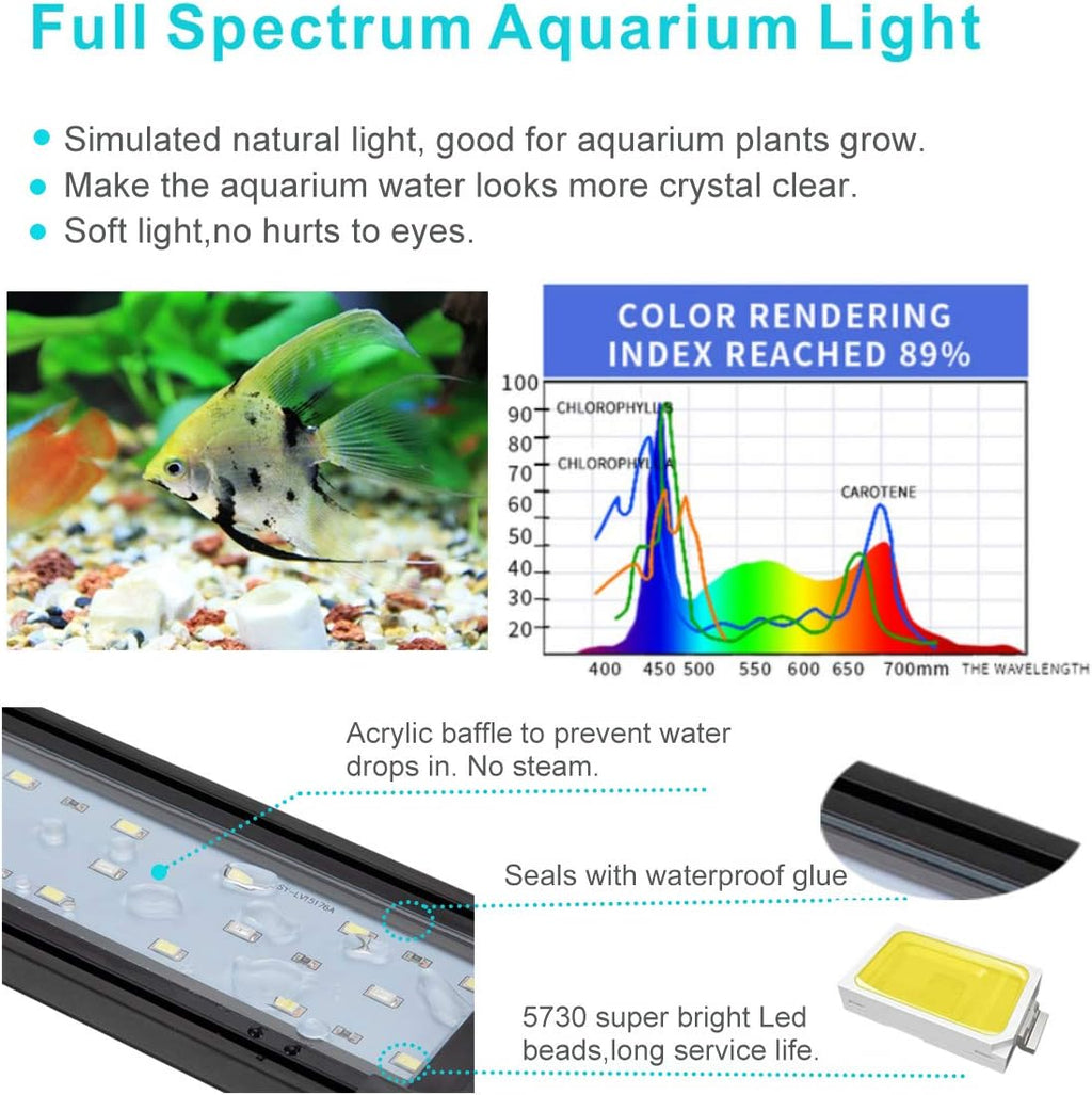 hygger 25W Full Spectrum Aquarium Light with Aluminum Alloy Shell Extendable Brackets, White Blue Red LEDs, External Controller, for Freshwater Fish Tank (36-46 inch)
