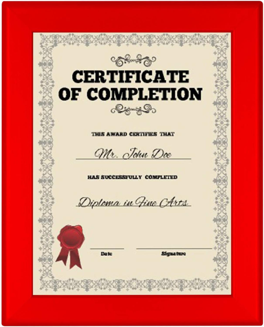SnapeZo Certificate Frame 8.5x11, Red, 1.25 Inch Aluminum Profile, Front-Loading Snap Frame, Wall Mounting, Professional Series