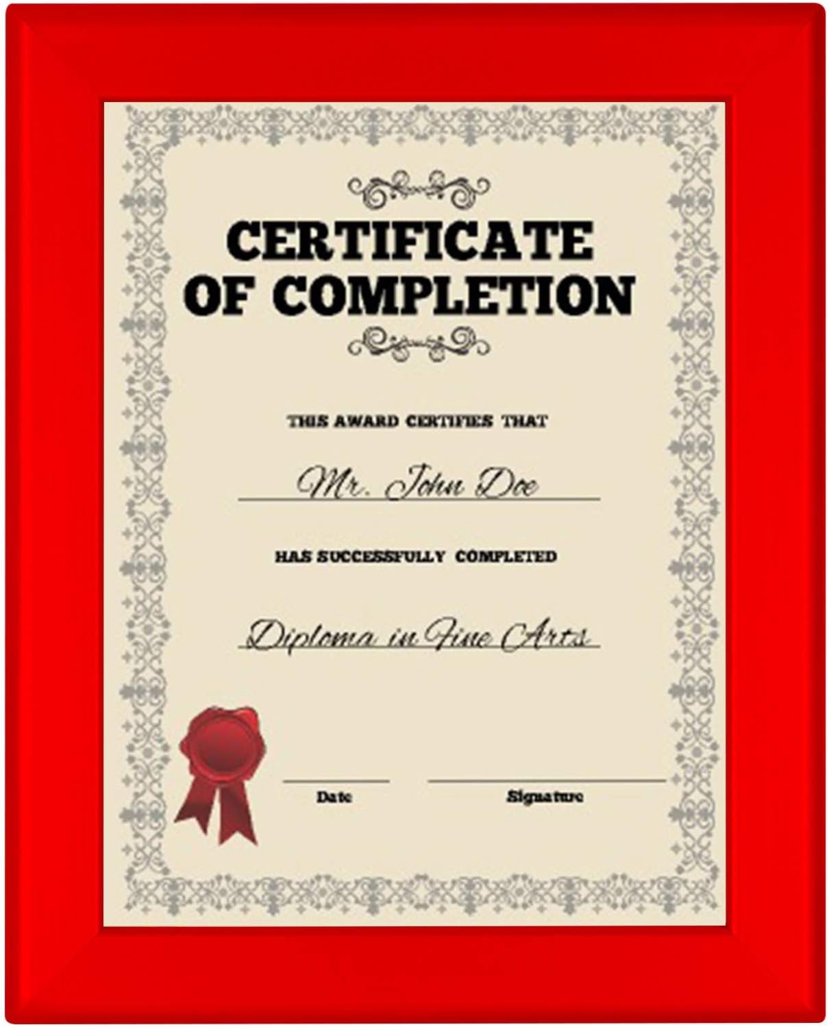 SnapeZo Certificate Frame 8.5x11, Red, 1.25 Inch Aluminum Profile, Front-Loading Snap Frame, Wall Mounting, Professional Series