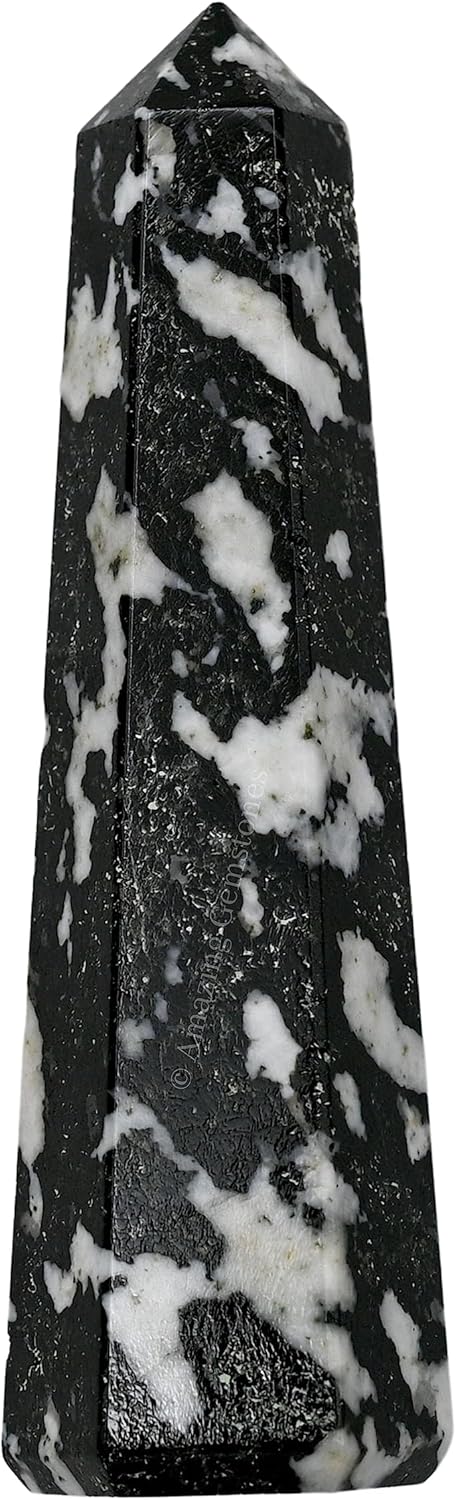 Amazing Gemstone Black and White Tourmaline Crystal Towers ~ Natural Healing Crystal Point Obelisk for Reiki Healing and Crystal Grid (3- Inch)