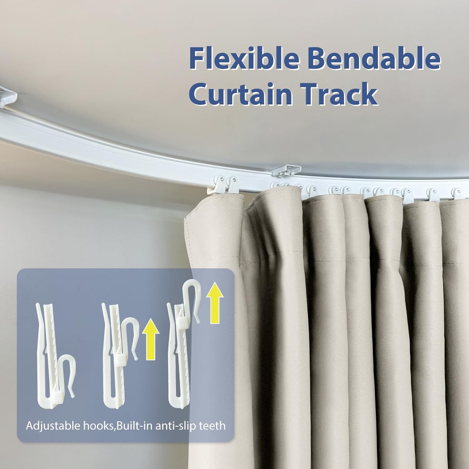 Room Divider Ceiling Mounted Curtains Track Sets Extra Wide Blackout Curtain Flexible Tracks for Bedroom Privacy Partition Separator, 1 Panel Beige Drape and White Rail, W8.3 x H7ft