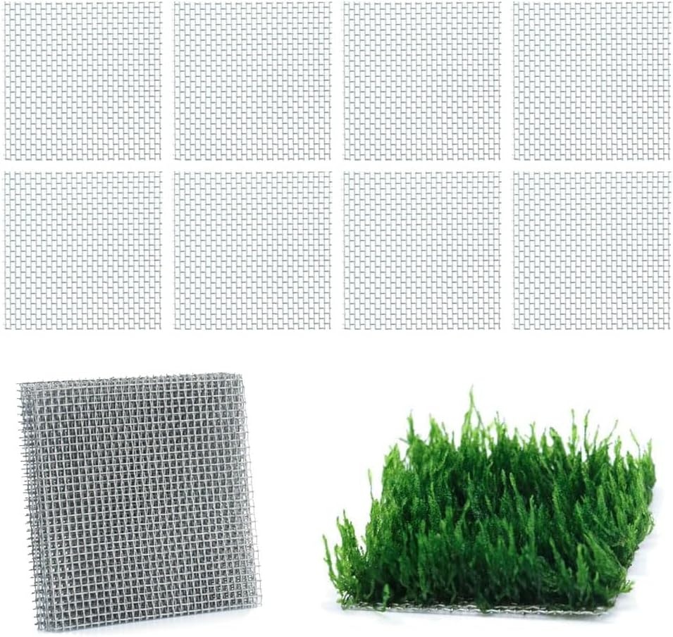 LINLAN 9 Pieces 3.1X3.1in (8X8cm) Aquarium Moss Mesh, 304 Stainless Steel Aquatic Moss Wall, Easy to Cut, for Fixing and Propagating Aquatic Mosses, DIY Aquarium Filtration, and Aquascaping