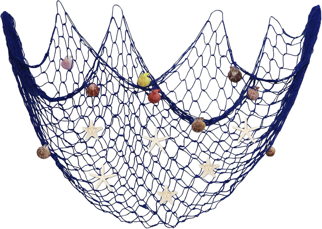 Fangoo 79x39 Inch Nautical Fishing Net Wall Decorations for Under the Sea Party with Shells and Starfish Crafts Bathroom Ceiling Table Decor for Beach Ocean Pirate Wedding Themed Party (blue)