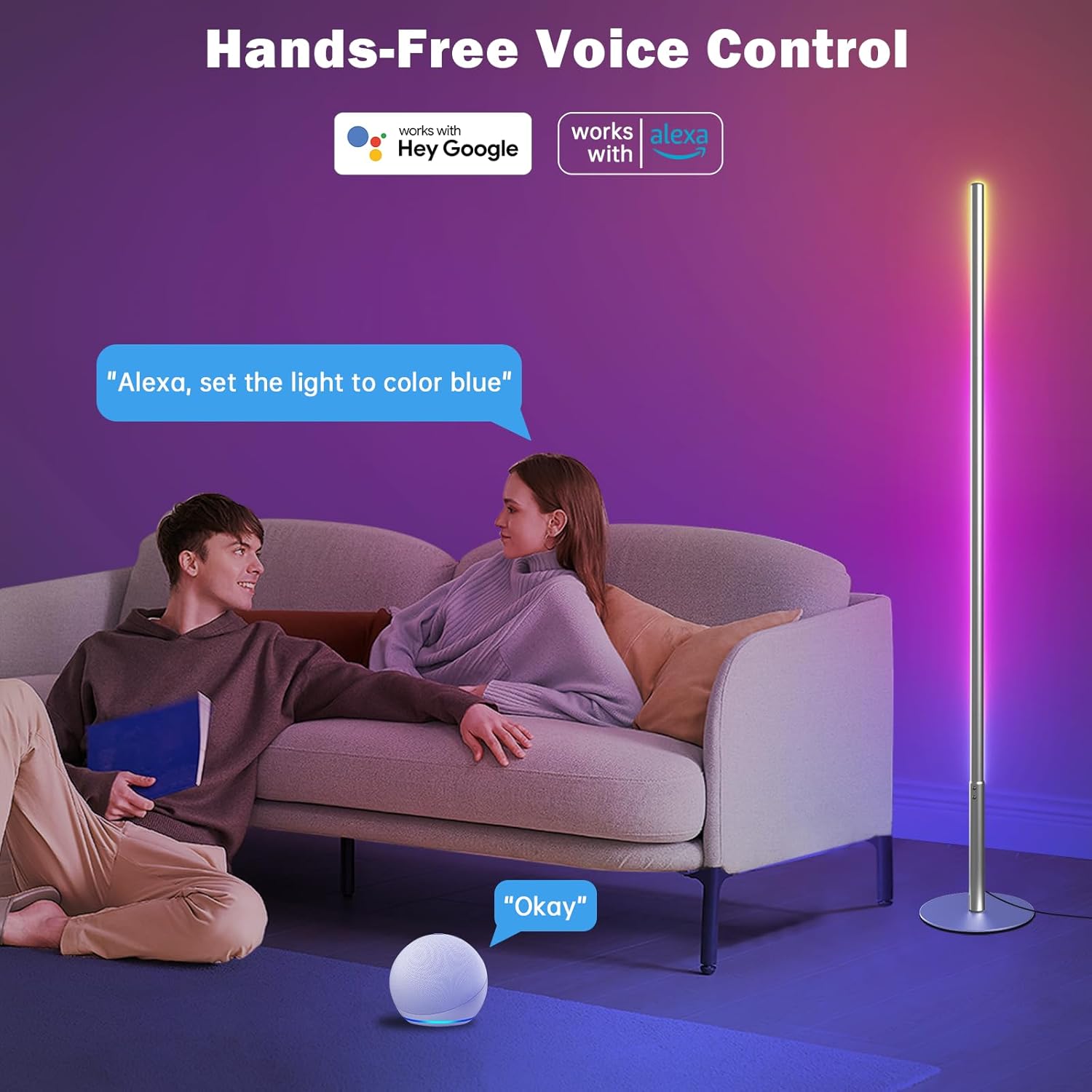 RGBW Floor Lamp, Smart LED Corner Lamp with WiFi APP Remote Control, Compatible with Alexa, 2700k-6500k Color Changing Standing Lamp for Bedroom Game Room, Modern Floor Lamp for Living Room Silver