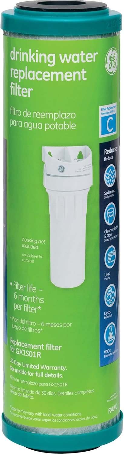 GE Single Stage Drinking Water System Replacement Filter, Fits GX1S01R Under Sink Filtration System, Replace Every 6 Months, FXUVC