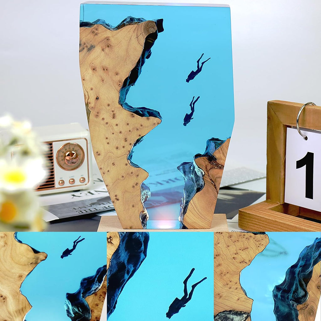 Epoxy Resin Lamp, Ocean Night Light,Artistry Home Decor Bedside Nightlight, Unique Resin Lighting, Nightstand Decorations for Bedroom, Suitable for Holidays(Two Divers)