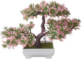 Mini Artificial Bonsai Tree Fake Plants - Artificial Plant Welcome Pine Treewith Plastic Cement Pots for Home Office Décor (Pink)