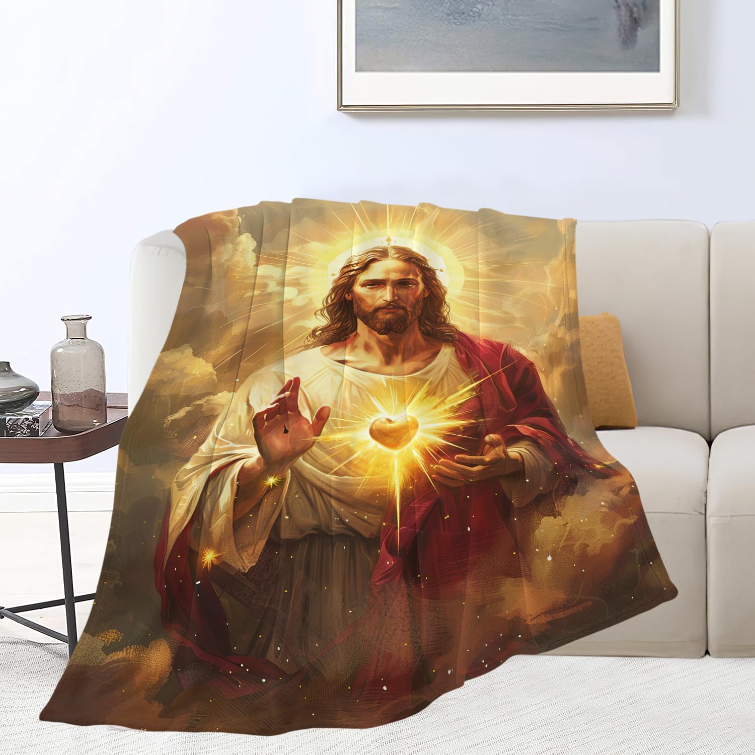 Jesus Blanket Jesus Throw Blanket Flannel Stuff Merch Cozy Decor Fleece Plush Fuzzy Warm Soft Lightweight Bedding Gifts for Girls Women Men Boy Couch Sofa 60"X50"