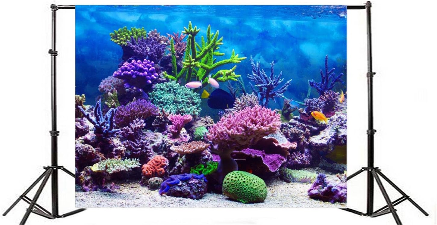 AOFOTO 9x7ft Under The Sea Backdrop Underwater Seascape Coral and Fish Aquarium Photography Background Marin Ocean Diving Atoll Reef Summer Kids Birthday Artistic Portrait Photoshoot Studio Props