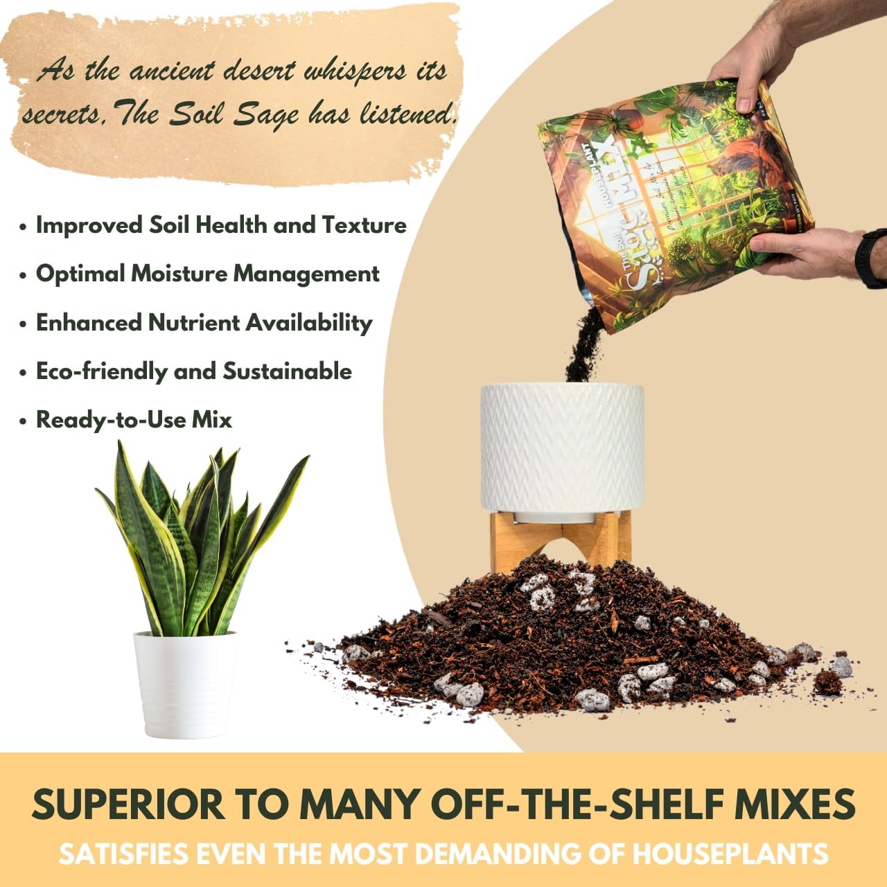 Soil Sage 5 qt Premium Houseplant Soil - U.S.A. Made Well-Draining Nutrient-Rich Potting Mix for Indoor Plants - Coconut Coir, Composted Bark, Pumice & Mycorrhizae for Strong Roots & Growth