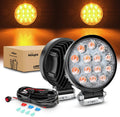 Nilight 4.5Inch 42W 4200LM Amber LED Light Pods Round Flood Lights for Off Road, Roof & Fog - 16AWG Wiring Harness Kit-2 Leads
