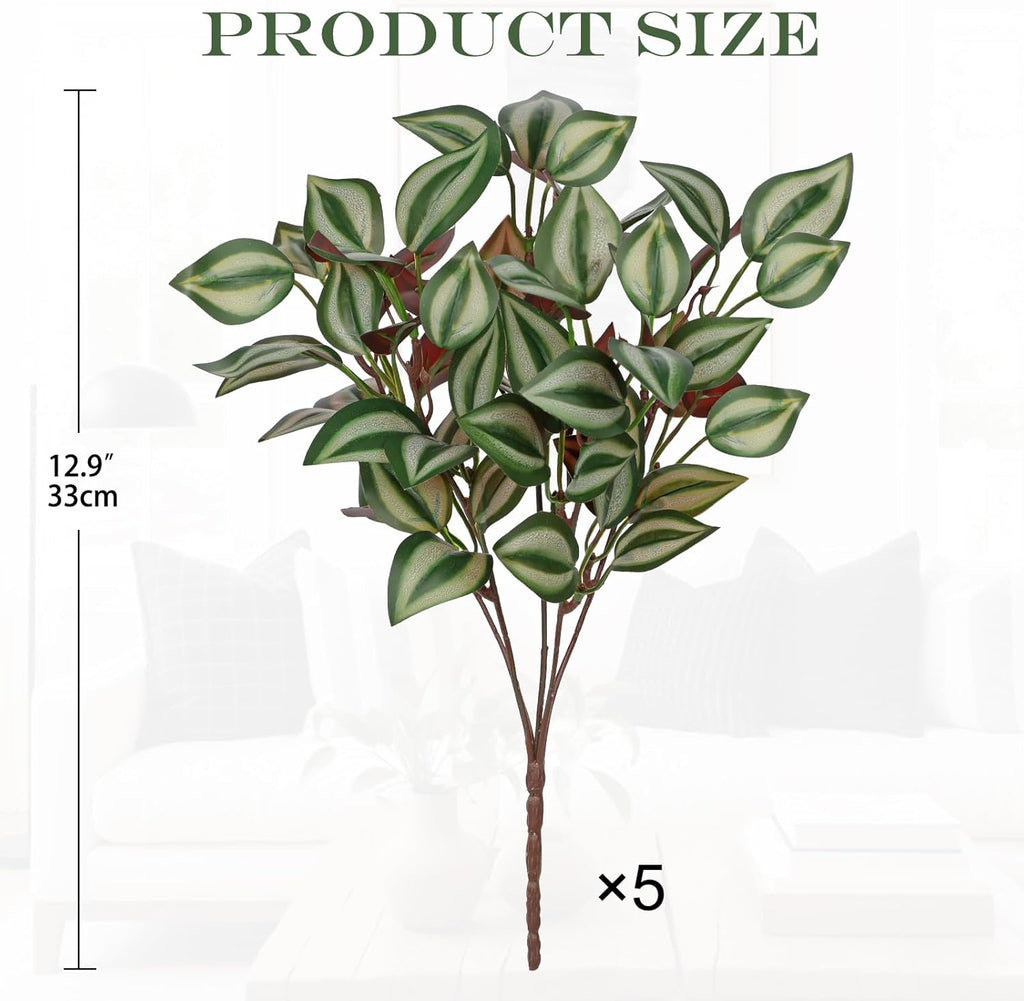Hollyone 5 Bundles Artificial Greenery Plants Stems Faux Wandering Jew Leaves Plant Bouquet Fillers for Arrangement, Fake Shrub Bushes Plants for Home Centerpiece Indoor Outdoor Garden Patio Porch