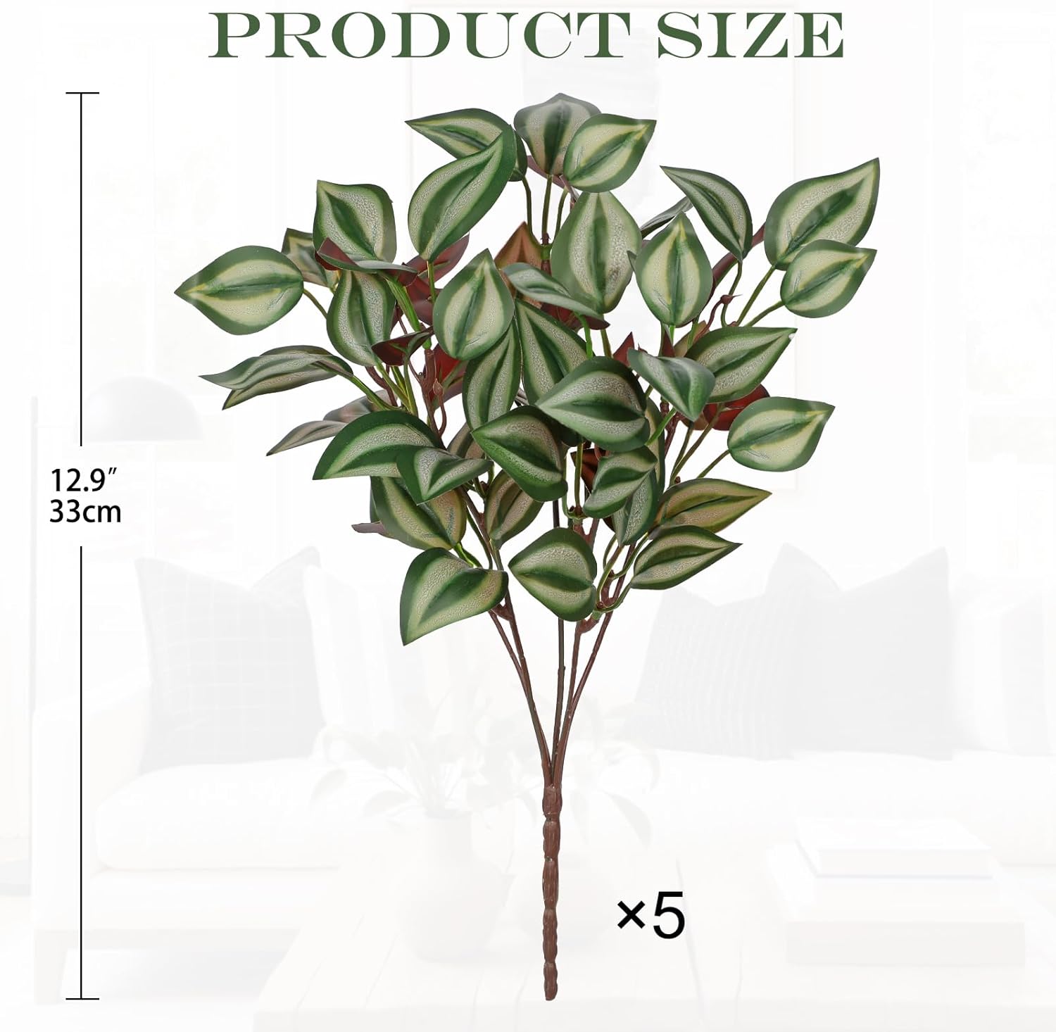 Hollyone 5 Bundles Artificial Greenery Plants Stems Faux Wandering Jew Leaves Plant Bouquet Fillers for Arrangement, Fake Shrub Bushes Plants for Home Centerpiece Indoor Outdoor Garden Patio Porch