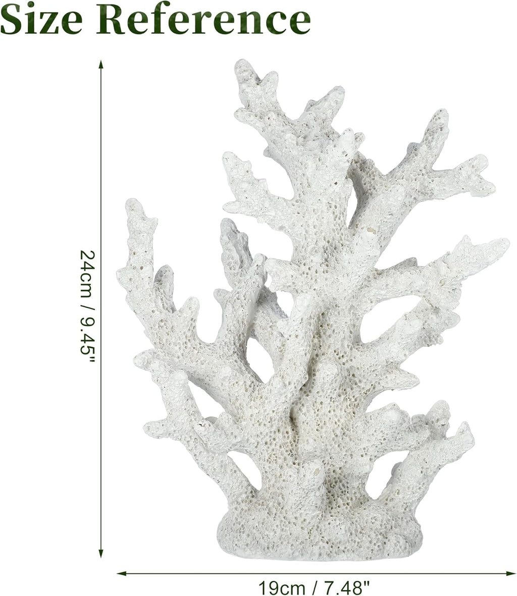 Artificial Coral Decor for Aquarium, Resin Ornaments and Statue Home Decor, 7.48"x2.36"x9.45", White