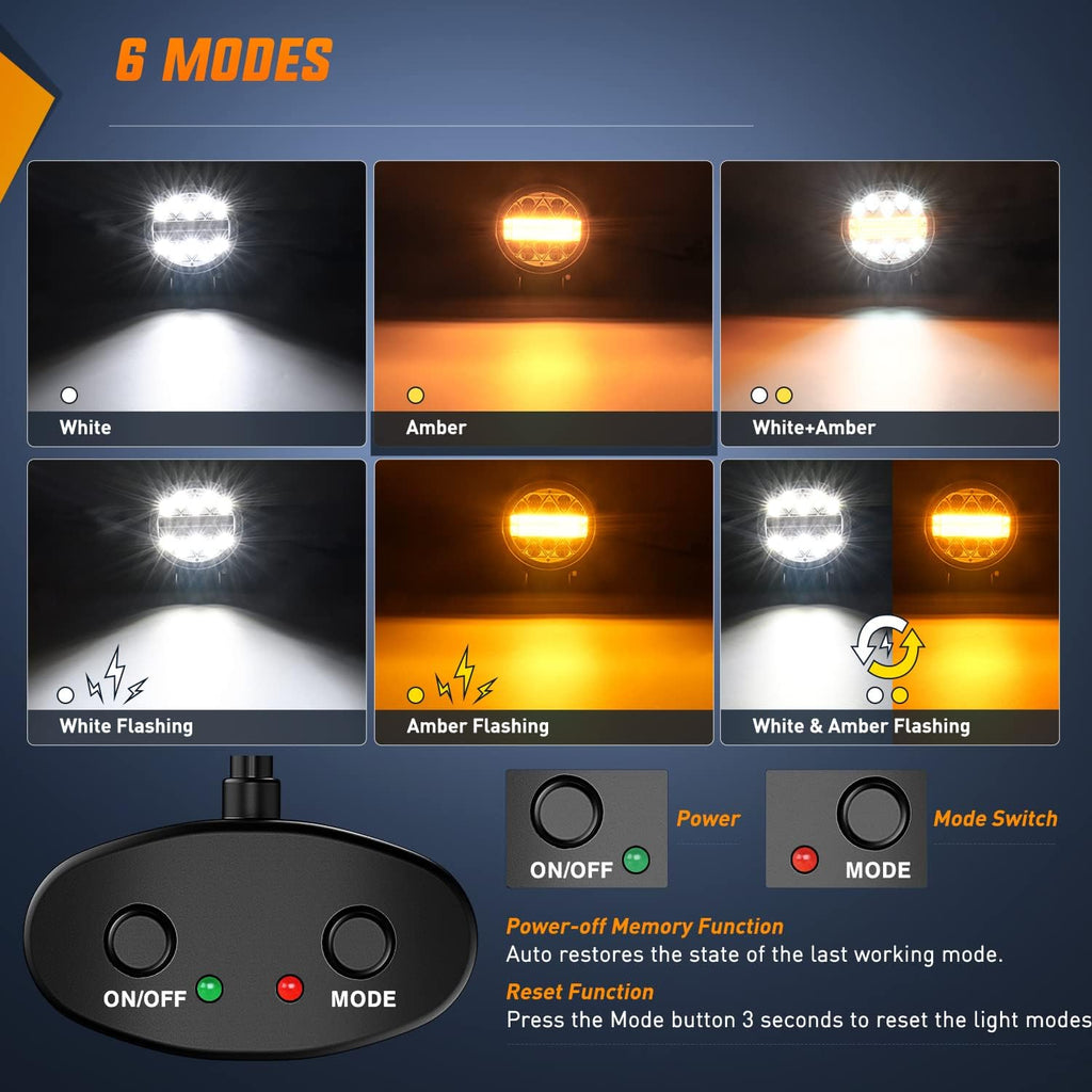 Nilight 2PCS 4.5 Inch 27W LED Light Bar Amber White Strobe 6 Modes Memory Function, Ideal for Fog & Snow, Off-Road Truck Car ATV JEEP Boat with 16AWG Wiring Harness Kit-2 Leads