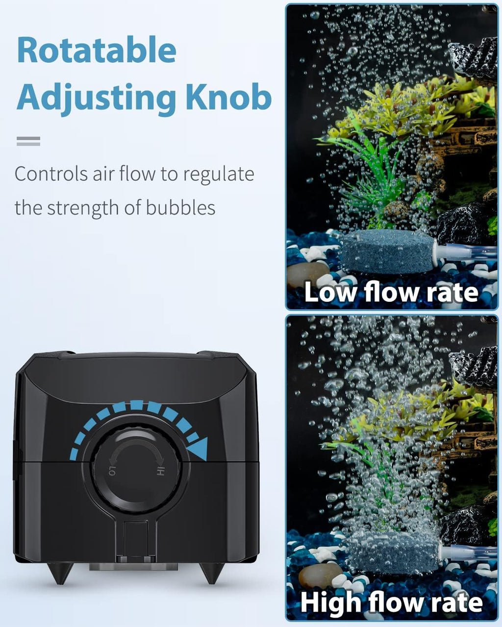 Uniclife Aquarium Air Pump Dual Outlet Fish Tank Aerator with Accessories for 5-200 Gallon Tank