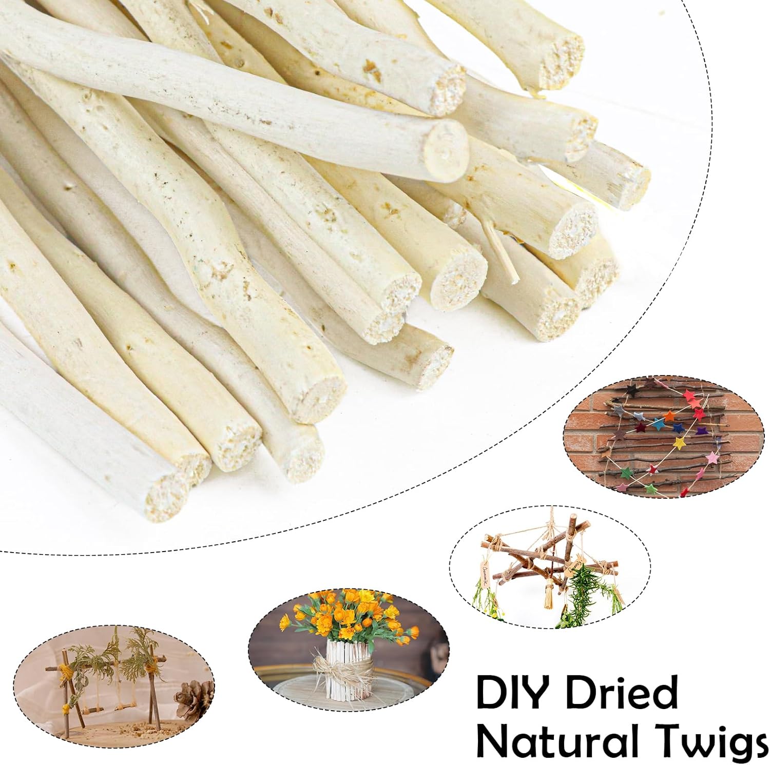 50Pcs Natural Twigs, Driftwood Branches, Unfinished Timber Rods for Model Making, Home Decor & Art Supplies (White 40CM)