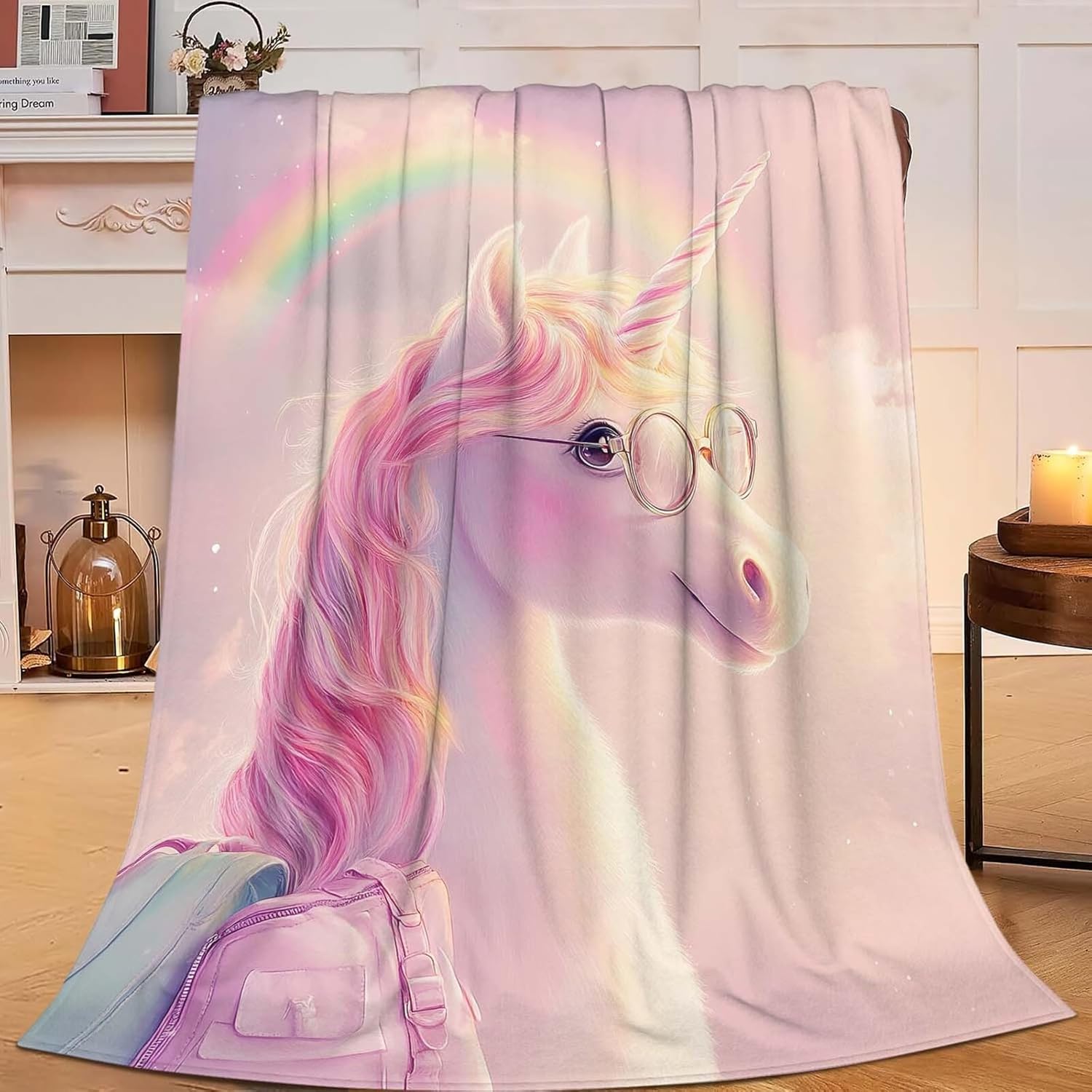 Unicorn Throw Blanket Funny Unicorn Rainbow Stuff Gifts for Kids Girls Boys Adults Women Man Soft Cozy Warm Plush Fluffy Fuzzy Fleece Blanket Decor 40''X50''