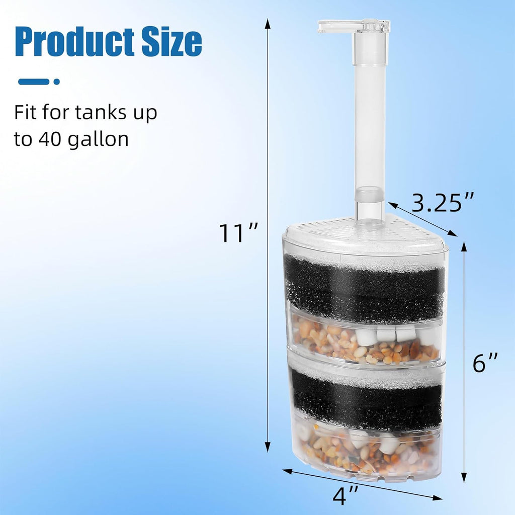 AQUANEAT Sponge Filter, Aquarium Air Driven Corner Filter Sponge for Fry Shrimp Nano Fish Tank
