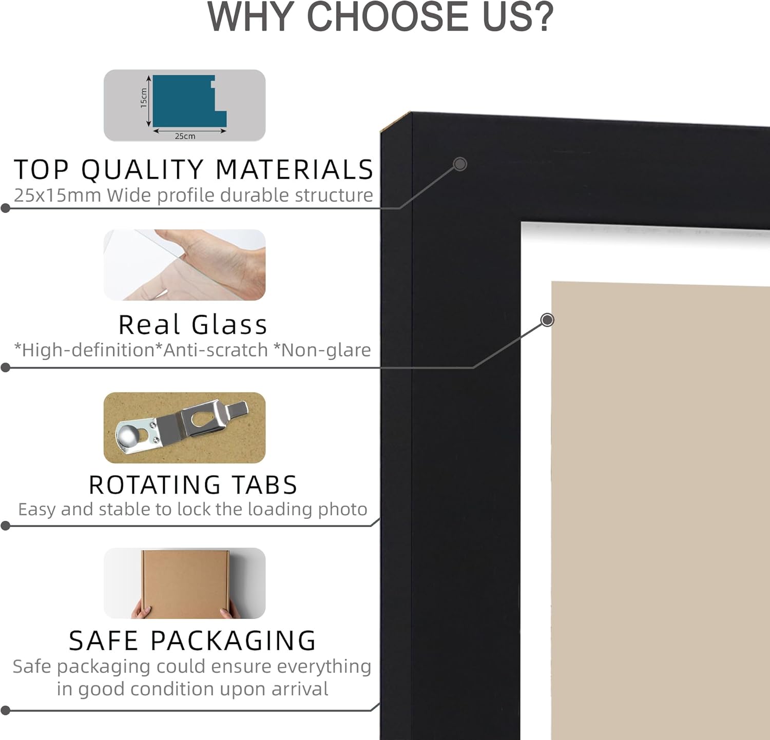 11x14 Picture Frame Set of 4, Made of Glass and Black Wooden Frame, Display 8x10 Pictures with Mat or 11 x 14 Posters without Mat for Wall Mounting, Gallery Photo Frames