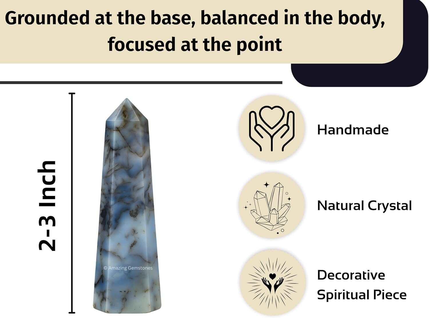 Amazing Gemstone Dendrite Agate Crystal Towers - Natural Healing Crystal Point Obelisk for Reiki Healing and Crystal Grid (2 Inch to 3 Inch)