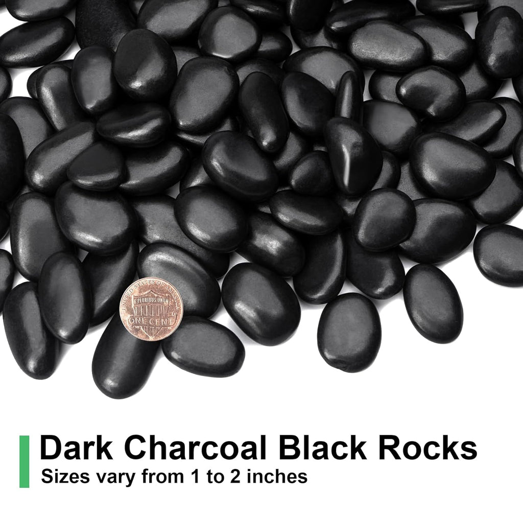 5 Pound Decorative Stones, Black Pebbles for Landscaping, Plant Rocks for Pots Outdoor and Indoor, 1"-2" Polished River Rocks for Vase Filler, Garden Decor