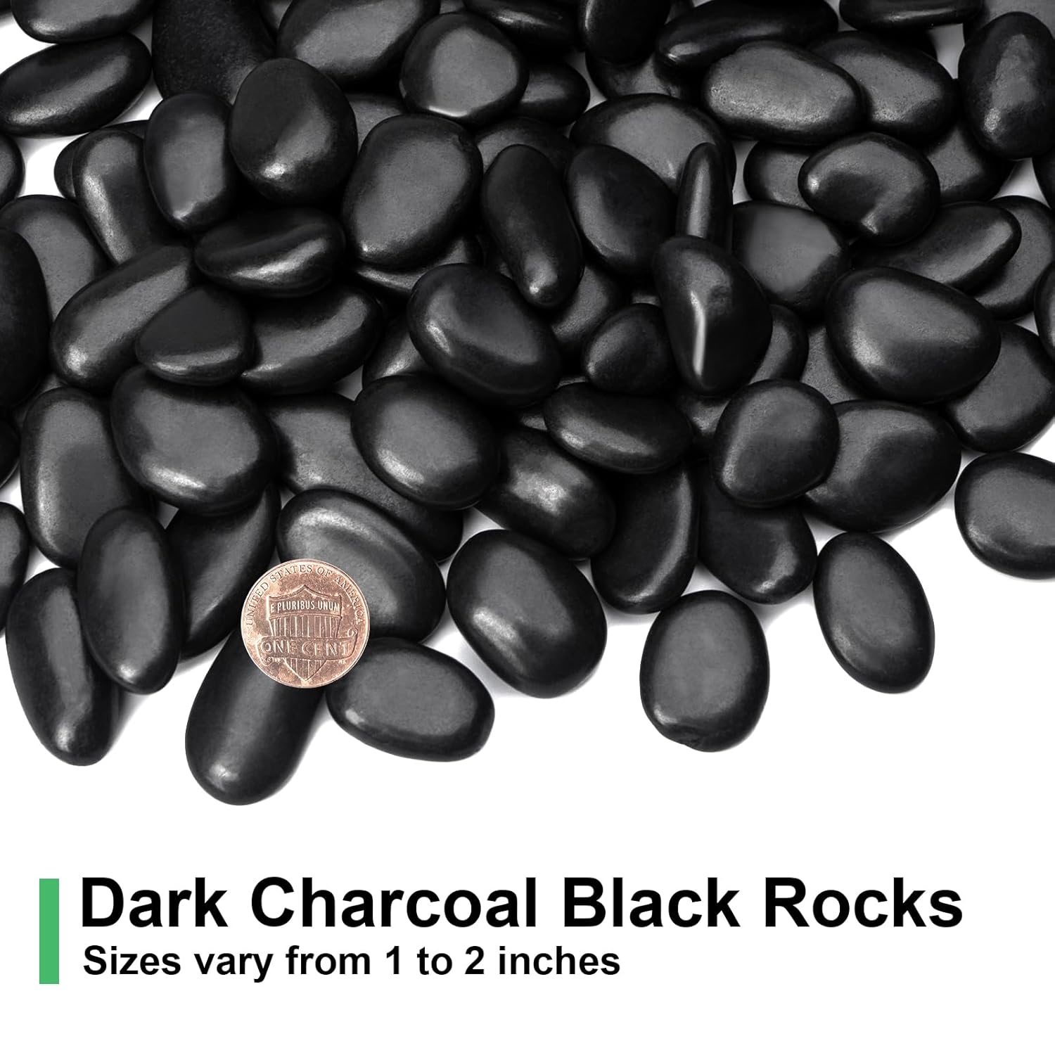 5 Pound Decorative Stones, Black Pebbles for Landscaping, Plant Rocks for Pots Outdoor and Indoor, 1"-2" Polished River Rocks for Vase Filler, Garden Decor