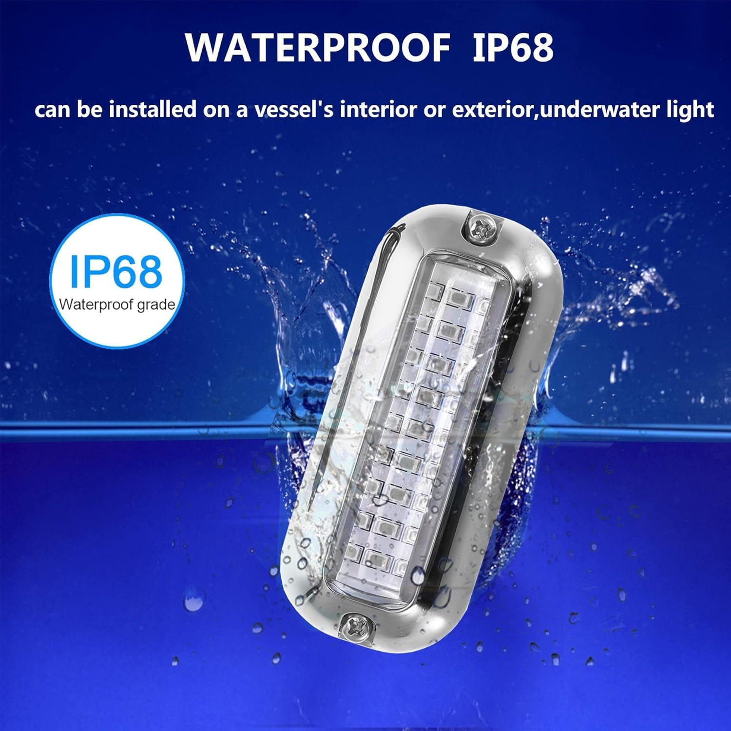 2Pcs Blue Marine Boat LED Lights,27 LEDs Waterproof IP68 Stainless Steel Boat Deck Dock Lights,Pontoon Transom Yacht Trailer Stern Navigation Interior Lights,1200LM