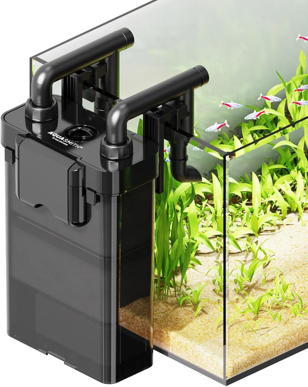 Hang on Back Aquarium Filter,Ultra-Quiet Small Canister Filter,3-Stage Filtration,Bottom Anti-Dry Burn Motor,Extra-Large Filter Media Basket Suitable