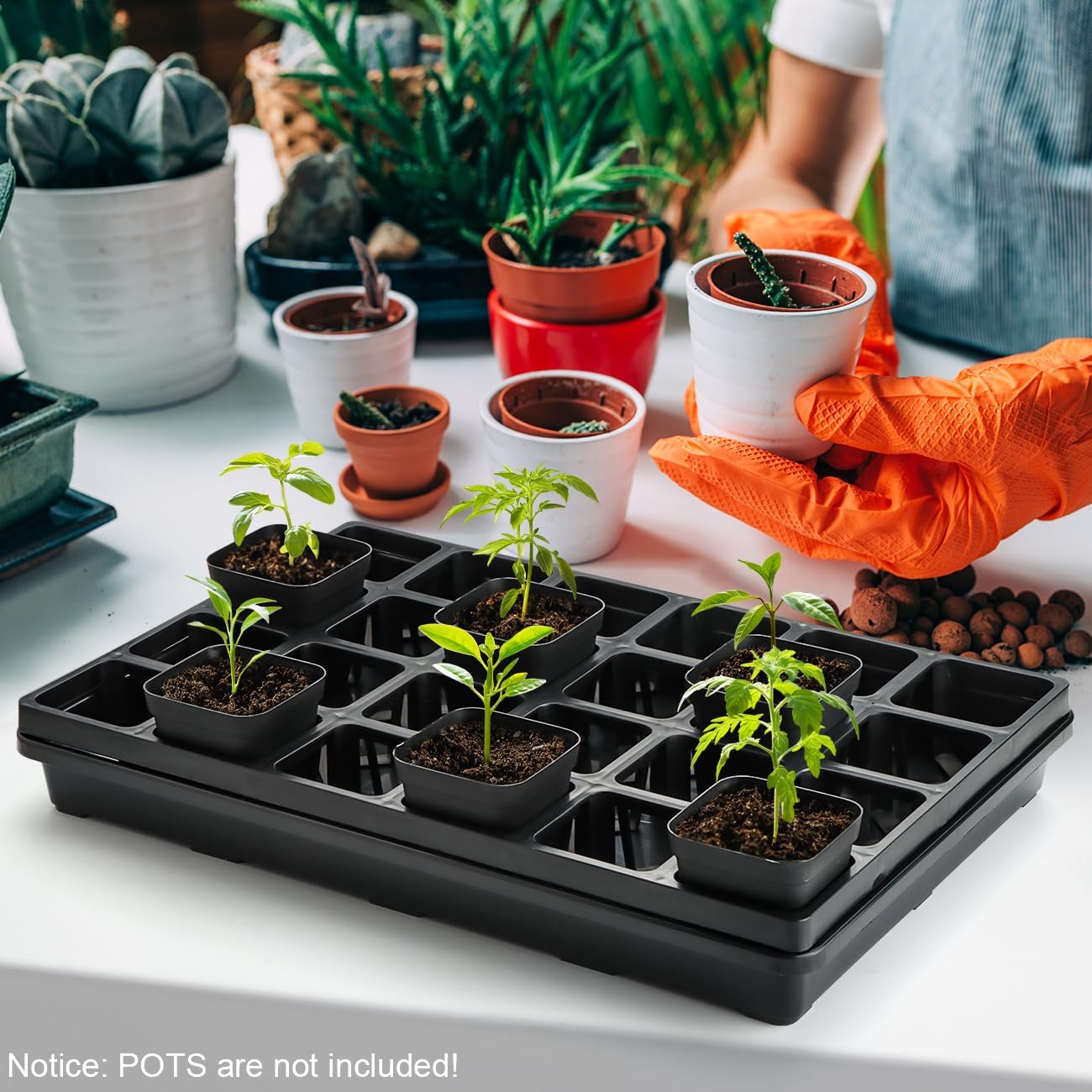 24 Cell Nursery Pots Trays (17"x11"x2") with Plastic Flat Seed Starter Trays, Durable Carrying Seedling Starter Tray, Reusable Planting Tray for Holding 2.7 inch Nursery Pots, 3 Sets Combo