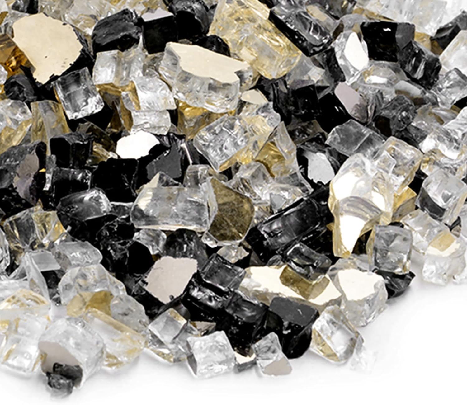Skyflame 10-Pound Blended Fire Glass for Fire Pit Fireplace Landscaping - 1/2 Inch Reflective Tempered Fireglass Onyx Black, Platinum, Gold