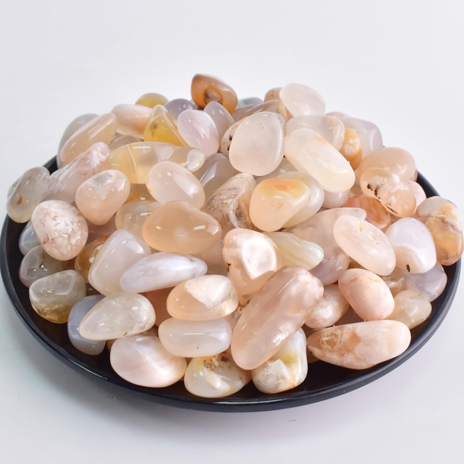 Polished Sakura Agate Crystals - 72 Pcs, 0.5" 10 oz Handpicked Natural Tumbled Gemstones Rocks, Pebbles for Reiki, Chakra, Healing Home Decor