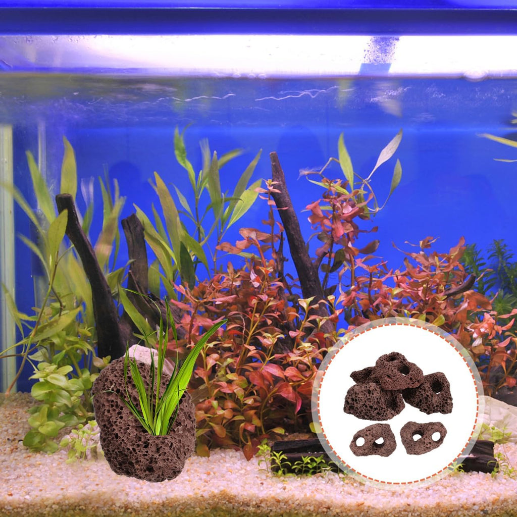 DOITOOL Lava Rock Aquarium, 6PCS Lava Volcanic Rock for Aquarium Air Stone Aquatic Plants Decorations for Aquascaping, Fish Tank Ornaments, Terrarium and Landscape Design -3.93 in （Dark Brown）