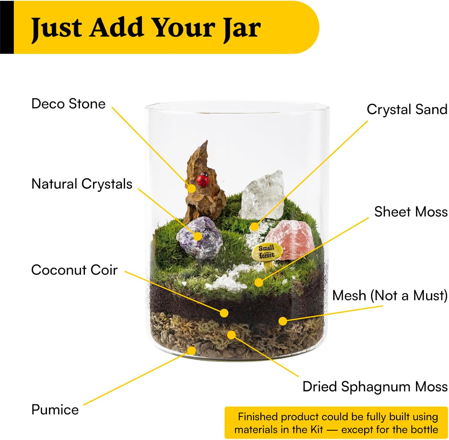DIY Crystal Terrarium Kit– All-In-One Starter Kit with Preserved Moss, Pumice, Crystals, Coconut Coir, Gardening Tools & Decor | Healing Gift for relaxing | Plants & Crystal Lovers | Home & Desk Decor