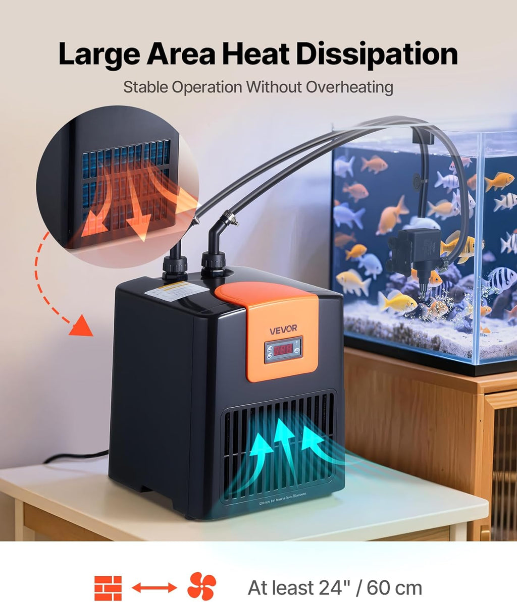 VEVOR Aquarium Chiller 52 Gallon, 1/10 HP Water Chiller for Hydroponics, Fast Cooling for Fish Tank,Axolotl,Coral Reef,Quiet Refrigeration Compressor, Titanium Evaporator,Complete Fittings