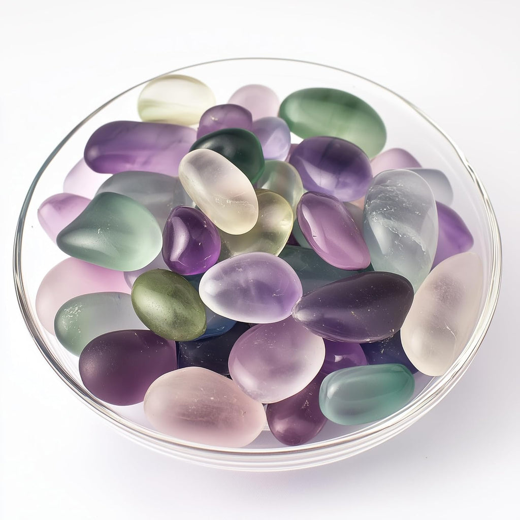 Polished Stone Set Fluorite Crystals, 0.8" Handpicked Tumbled Gemstones Rocks, Pebbles for Reiki, Chakra, Healing, Home Decor