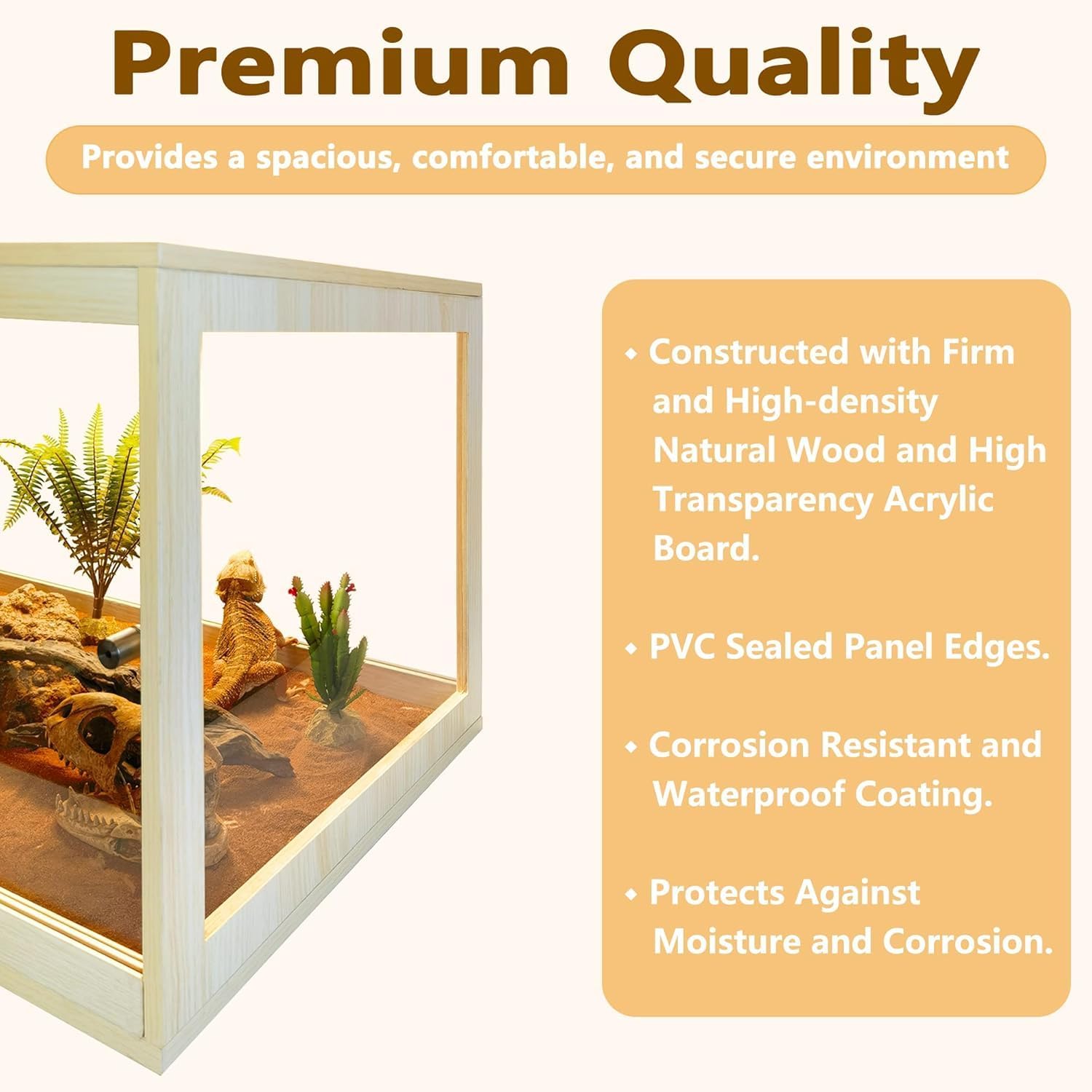 PROLEE Bearded Dragon Tank, Reptile Tank with Meatl Mesh Roof and Front Sliding Door, Lizard Tank,Spacious Reptile Enclosure for Snakes,Lguanas, Chameleons (Oak, 27 Gallon Volume, 24 Inch Length)
