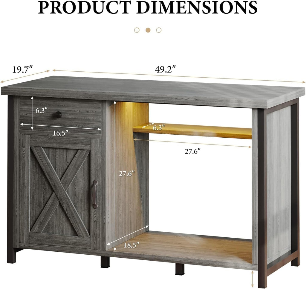 4ever2buy 55-75 Gallon Fish Tank Stand with Power Outlets, LED Light, Heavy Duty Aquarium Stand with Cabinet for Fish Tank Accessories Storage, for Turtle Tank, Reptile Terrarium, 1100LBS, Gray