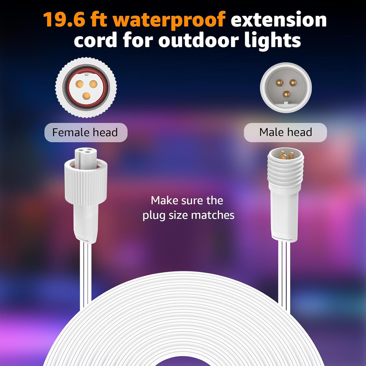Extension Cable for Govee Outdoor Lights Permanent, IP68 Waterproof Extension Cord, Compatible with Govee H705A H705B H705C H706A H706B H706C and Permanent Outdoor Lighting Systems (19.6FT)
