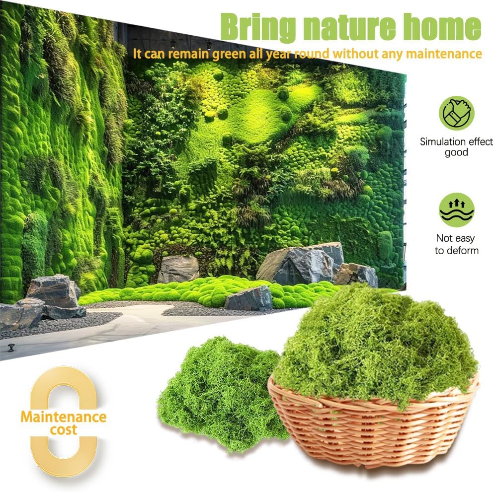 Artificial Faux Moss, 3.52 oz Fake Green Moss for Crafts Preserved, Artificial Moss for DIY Scenery, Fake Moss Decor Decorative Table, Centerpieces Decor, Fairy Garden, Floral Wedding (100g)